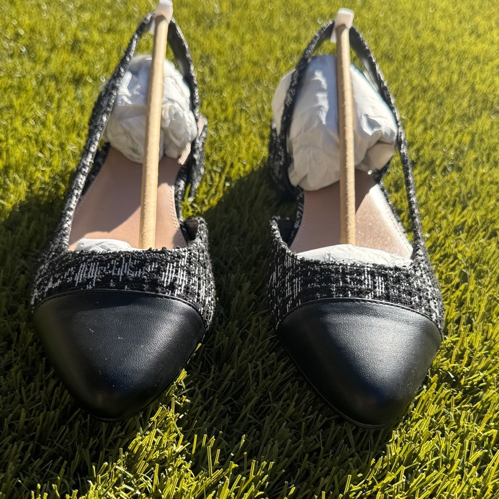 BCBGeneration Black and White Tweed Slingback Heels - Picture 3 of 15